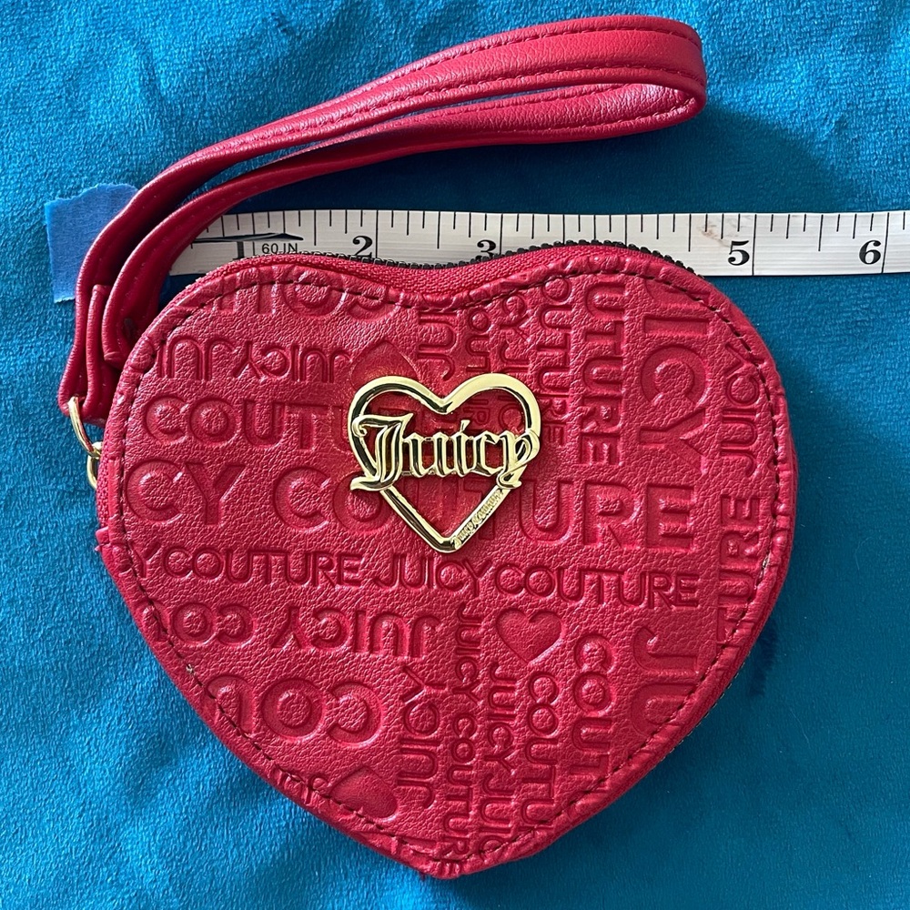 Juicy Couture Red Embossed Heart Coin Purse with Gold Heart Emblem